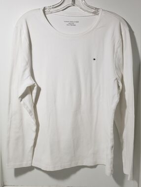 Tommy Hilfiger White Long Sleeve Crew with Mini Flag Men's Size XXL